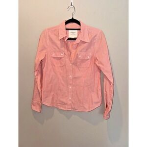 American Eagle Orange striped Button up long sleeve women's (116)